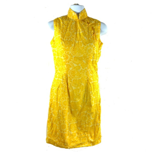 Dresses & Skirts - NFS Vintage 60s cheongsam yellow sheath dress (XS)